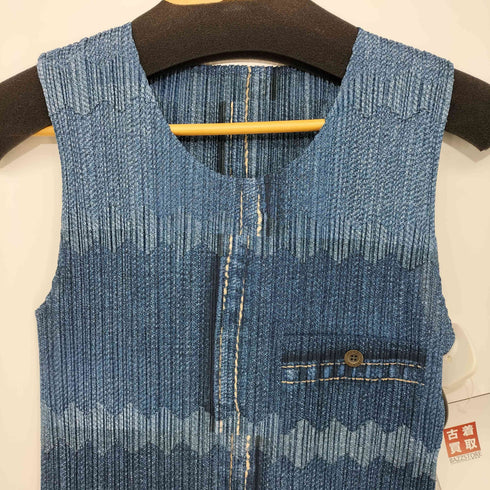 プリーツプリーズイッセイミヤケ PLEATS PLEASE ISSEY MIYAKE デニム転写プリント ノースリーブ プリーツワンピース レディース JPN:3
