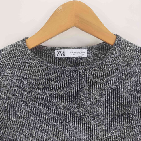 ザラ ZARA レーヨン混 メタル加工繊維 ラメ クロップド ニット セーター レディース import:S