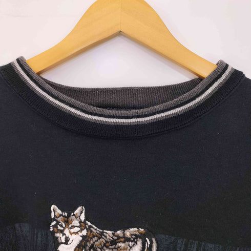 HEAD WATERS 90s 狼 刺繍 リブライン オーバーサイズ スウェット メンズ JPN:XL