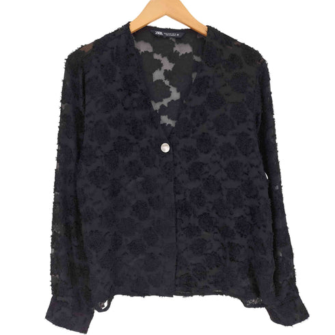 ザラ ZARA TEXTURED BLOUSE WITH GOLDEN BUTTON DETAIL テクスチャー ブルゾン 花柄 シアー カーディガン レディース import:M