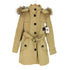 バーバリーブルーレーベル BURBERRY BLUE LABEL 裏地ノヴァチェック ベルト付き ラクーンファーフード アンゴラ混ウールコート RACCOON ANGOLA WOOL レディース 38