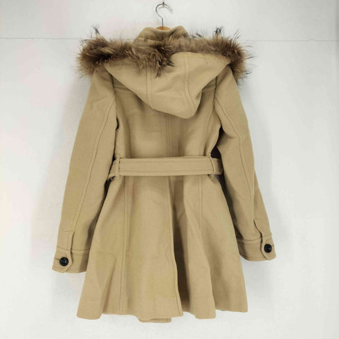 バーバリーブルーレーベル BURBERRY BLUE LABEL 裏地ノヴァチェック ベルト付き ラクーンファーフード アンゴラ混ウールコート RACCOON ANGOLA WOOL レディース 38