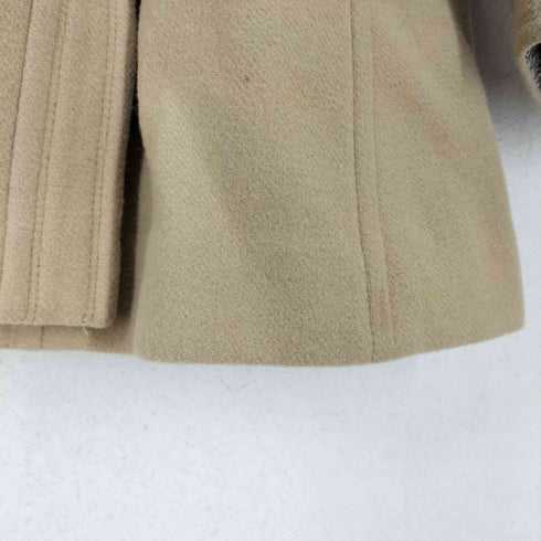 バーバリーブルーレーベル BURBERRY BLUE LABEL 裏地ノヴァチェック ベルト付き ラクーンファーフード アンゴラ混ウールコート RACCOON ANGOLA WOOL レディース 38
