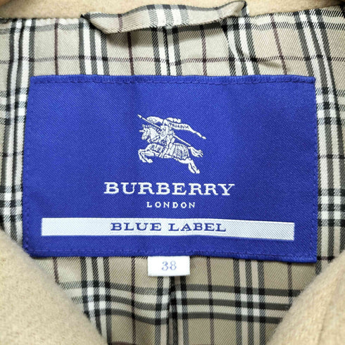 バーバリーブルーレーベル BURBERRY BLUE LABEL 裏地ノヴァチェック ベルト付き ラクーンファーフード アンゴラ混ウールコート RACCOON ANGOLA WOOL レディース 38