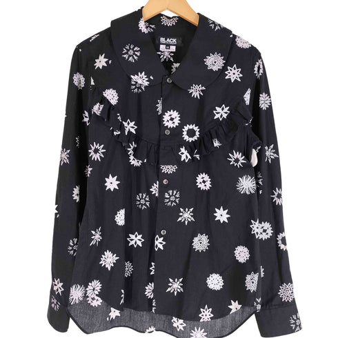 ブラックコムデギャルソン BLACK COMME des GARCONS ×Filip Pagowski 24ss Ruffled Shirt 丸襟 フリル総柄シャツ 貝ボタン メンズ JPN:M