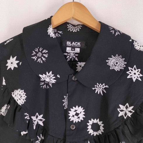 ブラックコムデギャルソン BLACK COMME des GARCONS ×Filip Pagowski 24ss Ruffled Shirt 丸襟 フリル総柄シャツ 貝ボタン メンズ JPN:M