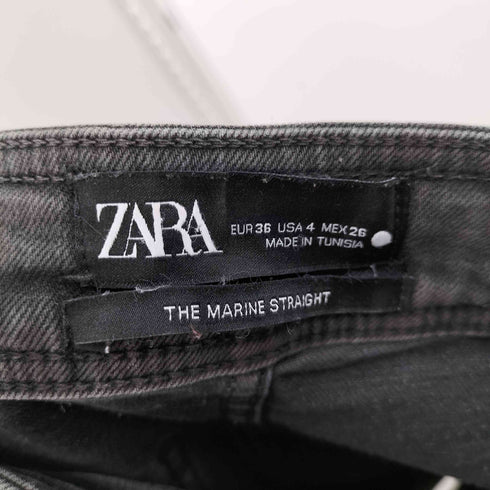 ザラ ZARA THE MARINE STRAIGHT ハイウエストストレートブラックワイドデニム レディース JPN:36