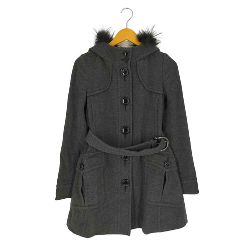 バーバリーブルーレーベル BURBERRY BLUE LABEL 裏地ノバチェック ラクーンファー フーデットコート レディース 38
