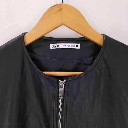 ザラ ZARA ノーカラー フェイクレザージャケット メンズ import:M