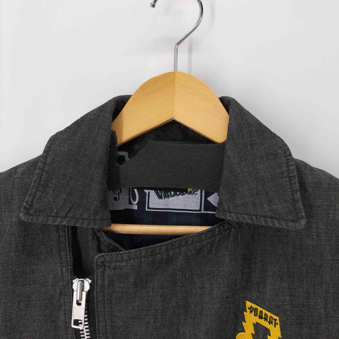 ドゥアラット DOARAT ロゴ刺繍ダブルライダースブラックデニムジャケット メンズ