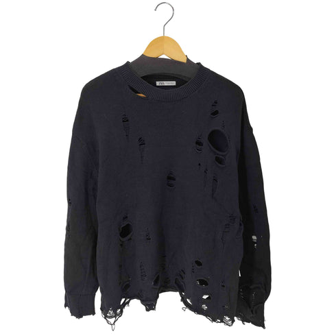 ザラ ZARA ダメージ加工クルーネックニット メンズ JPN:M