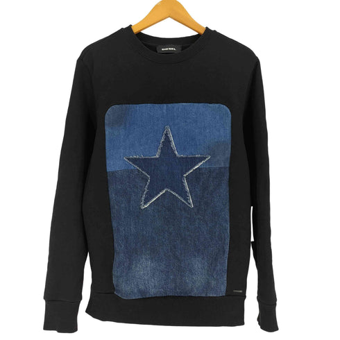 ディーゼル DIESEL スターパッチ スウェットシャツ デニム切替 裏起毛 ビッグスター スウェット メンズ import:M