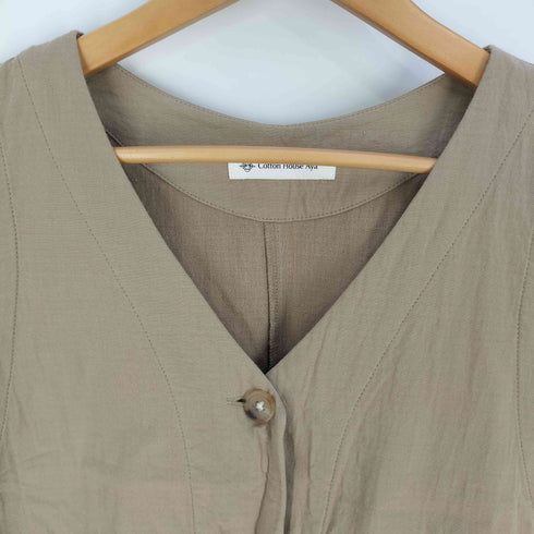 コットンハウスアヤ Cotton House Aya Vネック ノースリーブ シャツワンピース レディース JPN:M