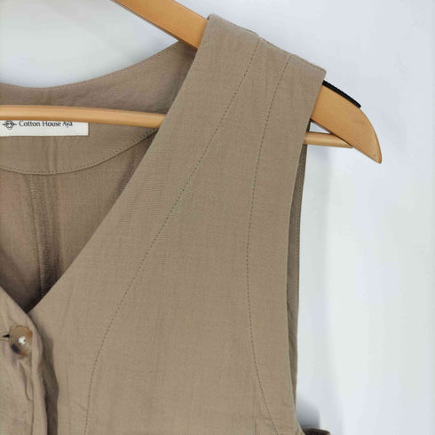 コットンハウスアヤ Cotton House Aya Vネック ノースリーブ シャツワンピース レディース JPN:M