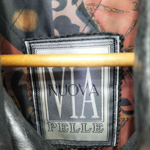 VIA NUOVA PELLE ラムレザー ジップアップハーフコート 裏地フリース メンズ 48