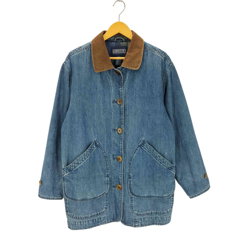 ランズエンド LANDS END 90s 裏地チェック 襟コーデュロイ デニム コート メンズ womens L
