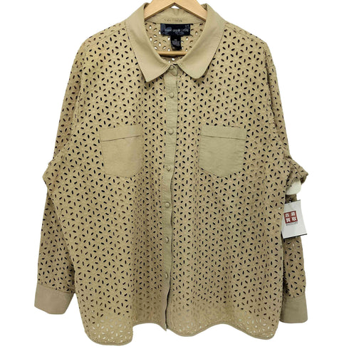 susan graver style 90-00S フラワーモチーフ シースルー L/Sシャツ レディース 3X