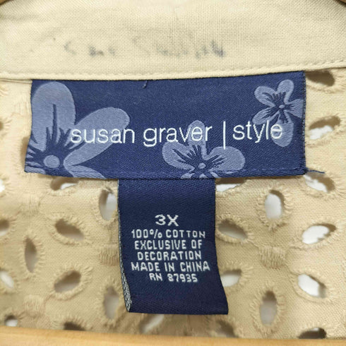 susan graver style 90-00S フラワーモチーフ シースルー L/Sシャツ レディース 3X