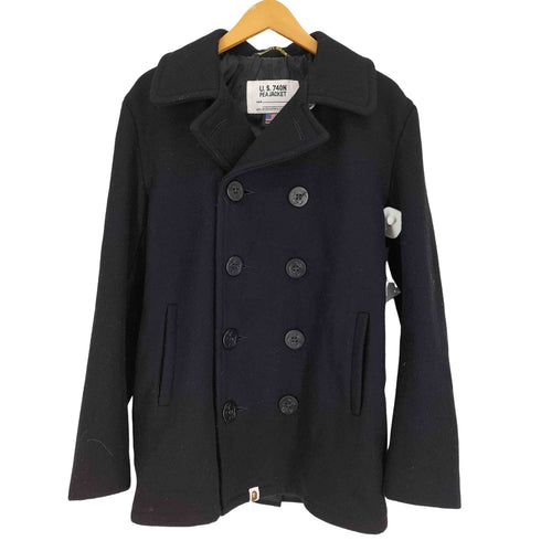 アベイシングエイプ A BATHING APE USA製 裏地 カモ柄 U.S.740N PEA JACKET ウール ナイロン Pコート メンズ JPN:L