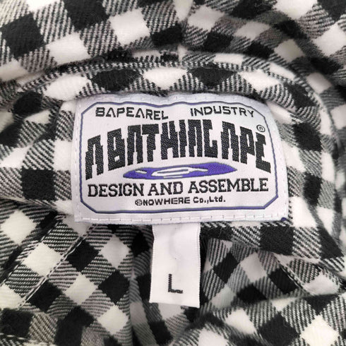 アベイシングエイプ A BATHING APE DESIGN AND ASSEMBLE 1st カモ シャーク フード ギンガムチェック ネコ目ボタン フーデッド コットン フランネル シャツ メンズ JPN:L