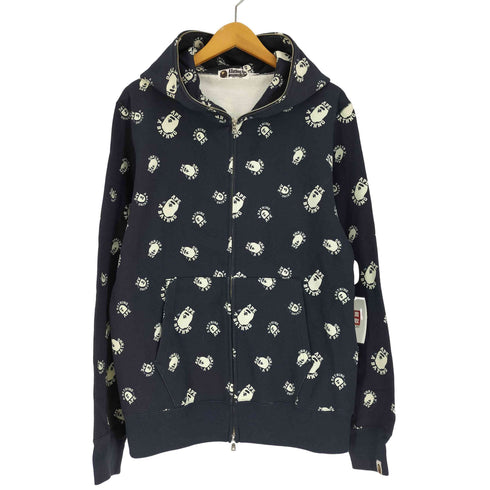 アベイシングエイプ A BATHING APE COLLEGE FULL ZIP HOODIE カレッジ エイプヘッド 総柄 モノグラム フルジップ パーカー 蓄光 Grow In The Dark メンズ JPN:L