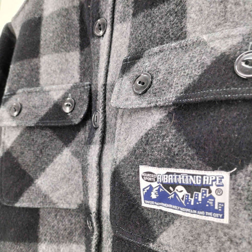アベイシングエイプ A BATHING APE FLANNEL MOUNTAIN SPORTS バッファローチェック フランネル マウンテン ウール シャツ ジャケット ネコ目ボタン メンズ JPN:L