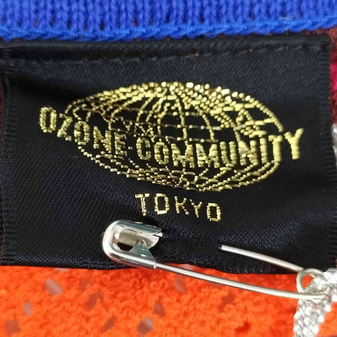 オゾンコミュニティー OZONE COMMYUNITY 90-00s パイル地 マルチカラー ボーダー ボウタイ半袖ワンピース レディース