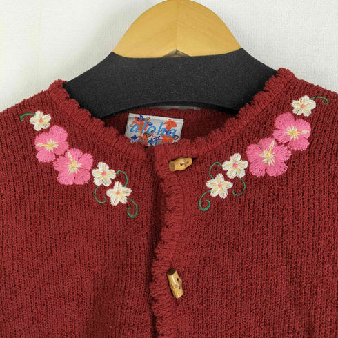 オゾンコミュニティー OZONE COMMYUNITY aloha パイル地 花刺繍 ウッドボタン カーディガン レディース
