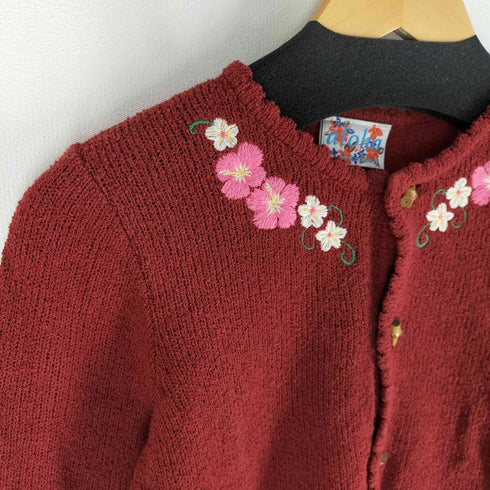 オゾンコミュニティー OZONE COMMYUNITY aloha パイル地 花刺繍 ウッドボタン カーディガン レディース