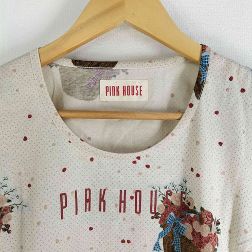 ピンクハウス PINK HOUSE ロゴプリント 花柄 長袖Tシャツ レディース JPN:L
