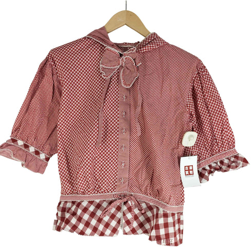 ピンクハウス PINK HOUSE ランダムパターンギンガムチェックフリルブラウス フーディ― リボン レディース
