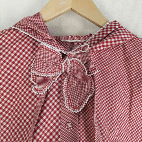 ピンクハウス PINK HOUSE ランダムパターンギンガムチェックフリルブラウス フーディ― リボン レディース