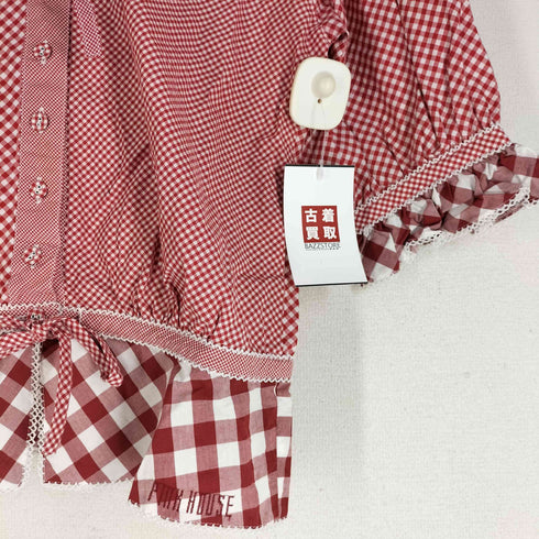 ピンクハウス PINK HOUSE ランダムパターンギンガムチェックフリルブラウス フーディ― リボン レディース