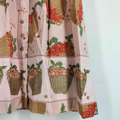 ピンクハウス PINK HOUSE イチゴ さくらんぼ バスケット チェリー フルーツ総柄 半袖ワンピース Aライン ロリータ レディース