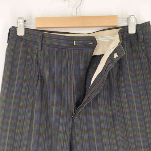 レーヨン混 チェックウールスラックス メンズ