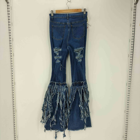シーイン SHEIN フリンジ ベルボトムダメージデニムパンツ レディース