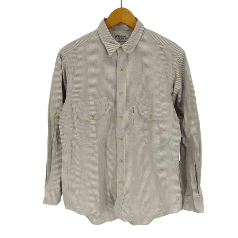 シェラデザイン SIERRA DESIGNS 90S 3本木タグ ロゴ ピスタグ フラップポケット ストライプ L/S シャツ メンズ import:M