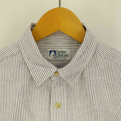 シェラデザイン SIERRA DESIGNS 90S 3本木タグ ロゴ ピスタグ フラップポケット ストライプ L/S シャツ メンズ import:M