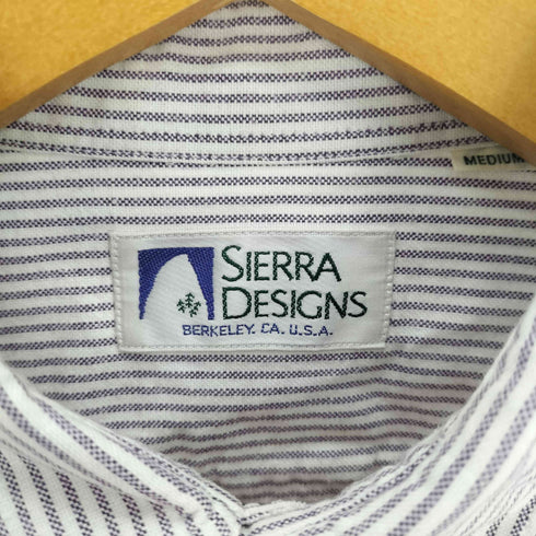 シェラデザイン SIERRA DESIGNS 90S 3本木タグ ロゴ ピスタグ フラップポケット ストライプ L/S シャツ メンズ import:M