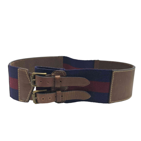 ラルフローレン RALPH LAUREN 2連 バックル レザー ライン 切替 カマーベルト レディース XS