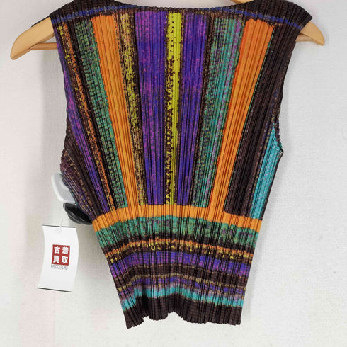 プリーツプリーズイッセイミヤケ PLEATS PLEASE ISSEY MIYAKE 12AW 総柄 マルチカラープリーツノースリーブカットソー レディース JPN:5