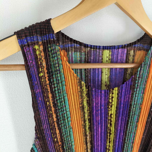 プリーツプリーズイッセイミヤケ PLEATS PLEASE ISSEY MIYAKE 12AW 総柄 マルチカラープリーツノースリーブカットソー レディース JPN:5