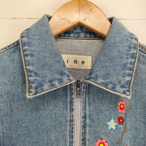 フロントフラワー刺繍デニムジップジャケット レディース JPN:2
