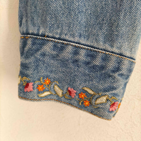 フロントフラワー刺繍デニムジップジャケット レディース JPN:2