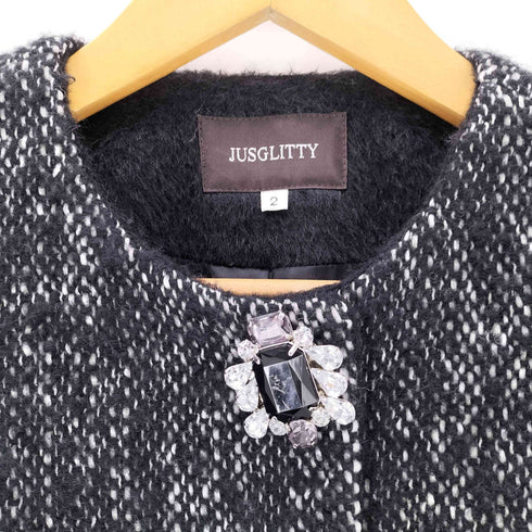 ジャスグリッティー JUSGLITTY ツイード切替ノーカラーコート レディース JPN:2