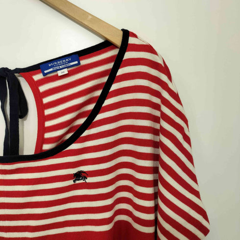 バーバリーブルーレーベル BURBERRY BLUE LABEL バックオープン ボーダー コットン五分袖ニットセーター レディース EUR:38