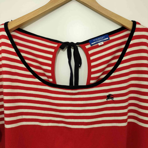バーバリーブルーレーベル BURBERRY BLUE LABEL バックオープン ボーダー コットン五分袖ニットセーター レディース EUR:38