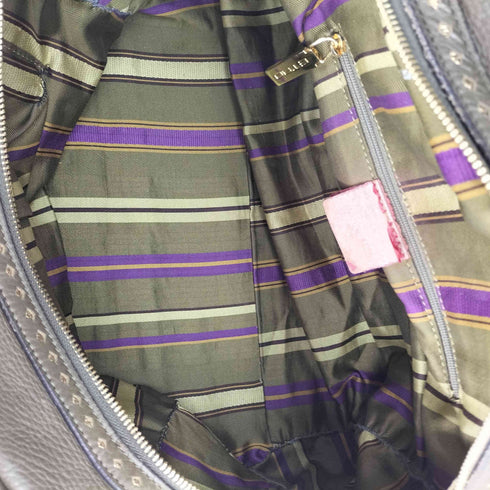 エトロ ETRO イタリア製 パンチング 切替 裏地 ストライプ シボ革 レザー トートバッグ レディース