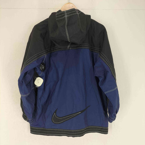 ナイキ NIKE 90S 銀タグ スウッシュ刺繍バイカラーフーデッドナイロンジャケット レディース M