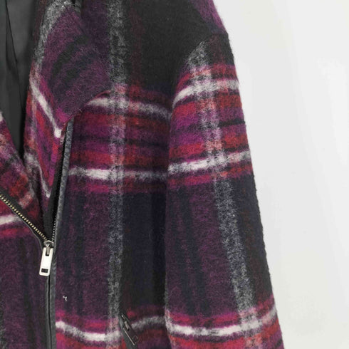 ディーゼル DIESEL 襟レザー タータンチェック ライダース コート レディース import:XS